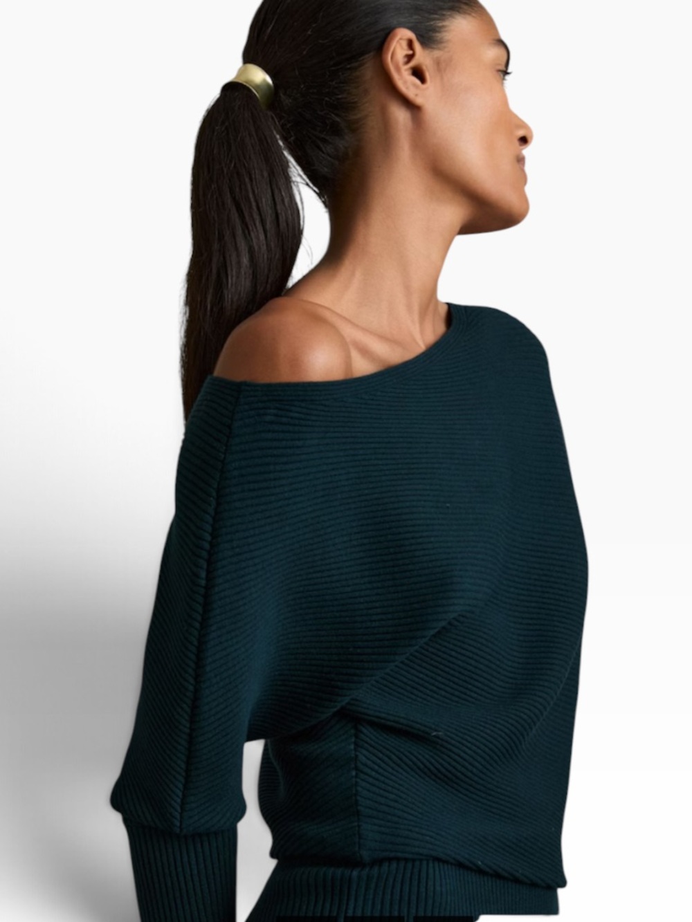 Reiss Lara Teal Ribbed Off Shoulder Batwing Knit Dress Size - Picture 12 of 14